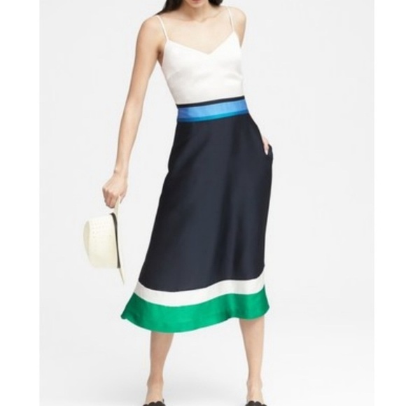 Banana Republic White and Blue A-Line Midi Dress- Excellent Condition - Picture 1 of 7